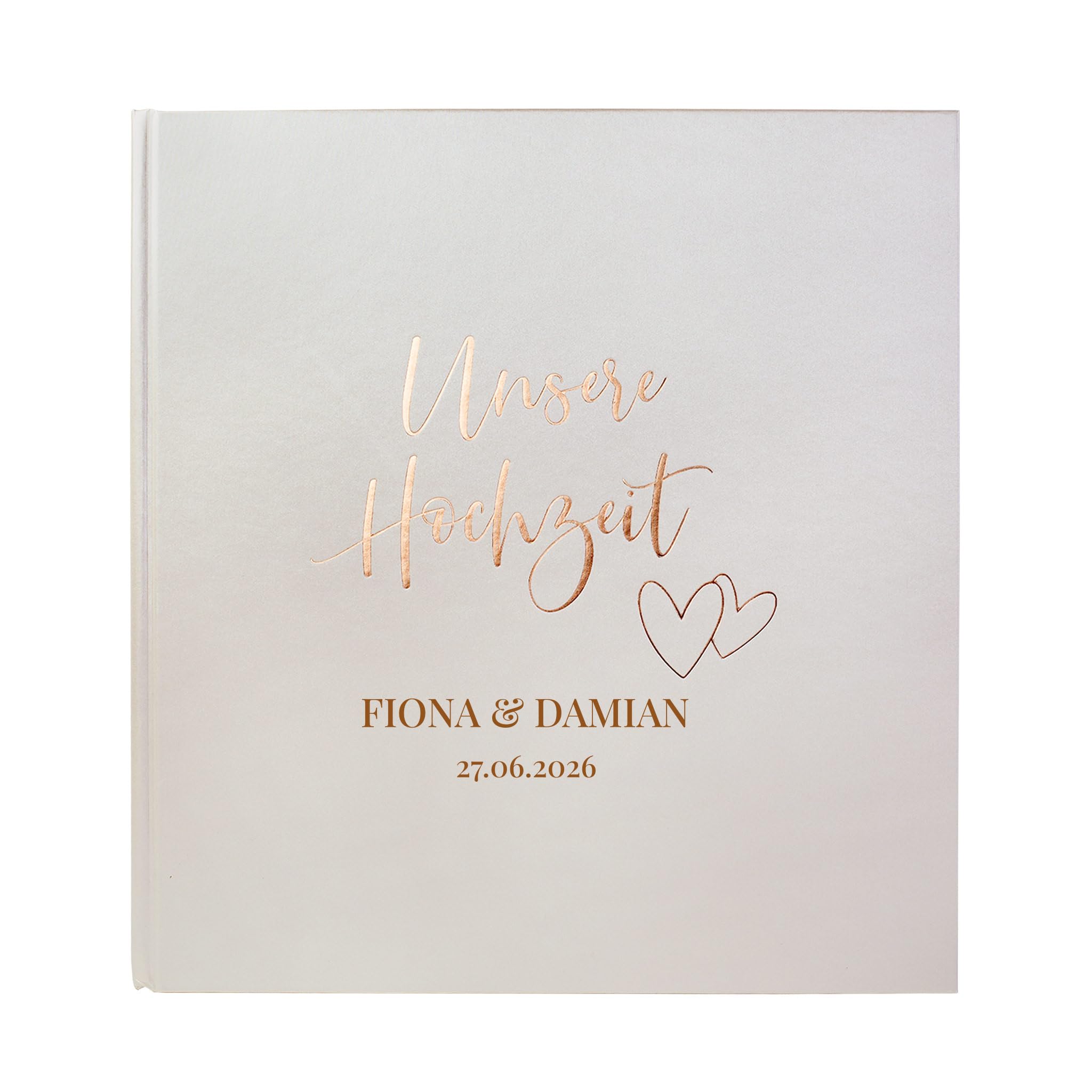 Herz & Heim® Personalisierbares Fotoalbum zur Hochzeit – 60 Seiten Satinpapier mit Pergamin – Hardcover Fotobuch mit Goldprägung – Hochzeitsalbum mit Namen & Datum für Erinnerungen