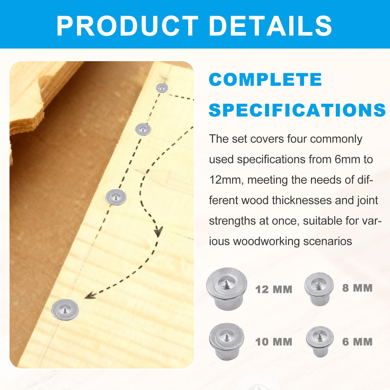 Tasselli Legno Posizionamento,Viti per Legno Spillo Antiruggine,Tasselli per Legno Centro Posizionamento,Viti Legnopara Spillo Dübellehre für Möbelmontage DIY Holzprojekte,4 in 6/8/10/12mm