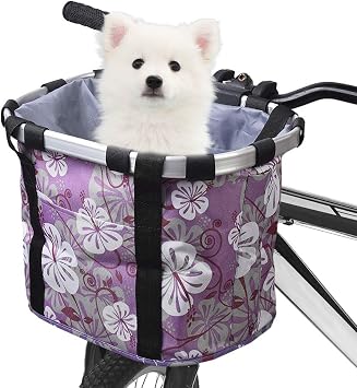 Lixada Bike Basket, Small Pet Cat Dog Carrier Bicycle Handlebar Front Basket Folding Detachable Removable Easy Install Quick Released Picnic Shopping Bag, Max. Bearing 11lbs