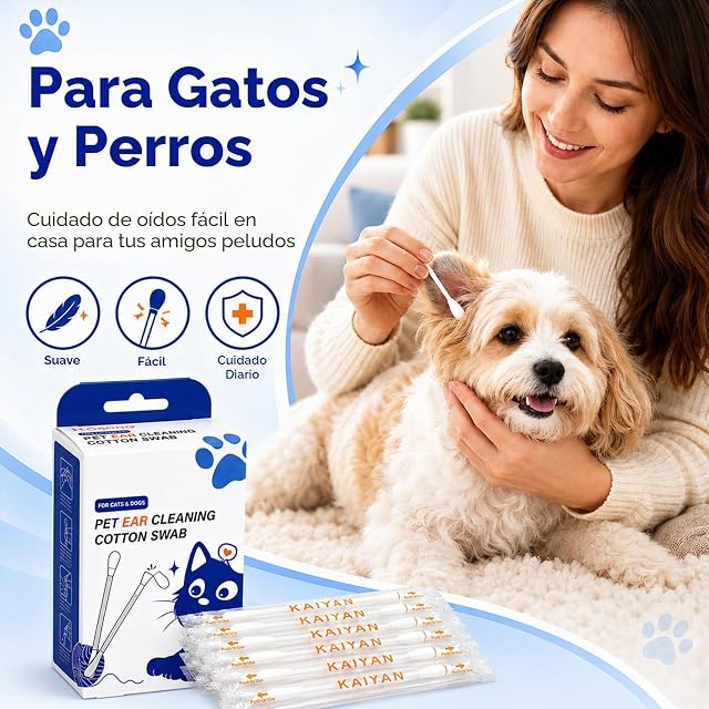 Foto 7 de 7 de 100 Piezas Hisopos De Algodón para Mascotas, Limpiador De Oídos para Perros, Contiene Gotas los Oídos
