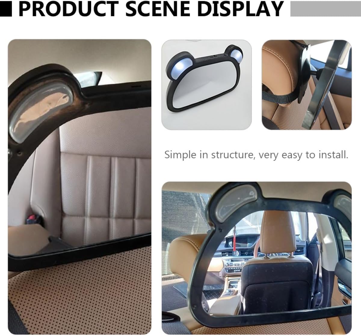 Observation Rear Mirror with LED Light and Remote Control, USB Rechargeable Car Interior Backseat Mirror for Safety and Rearview Monitoring