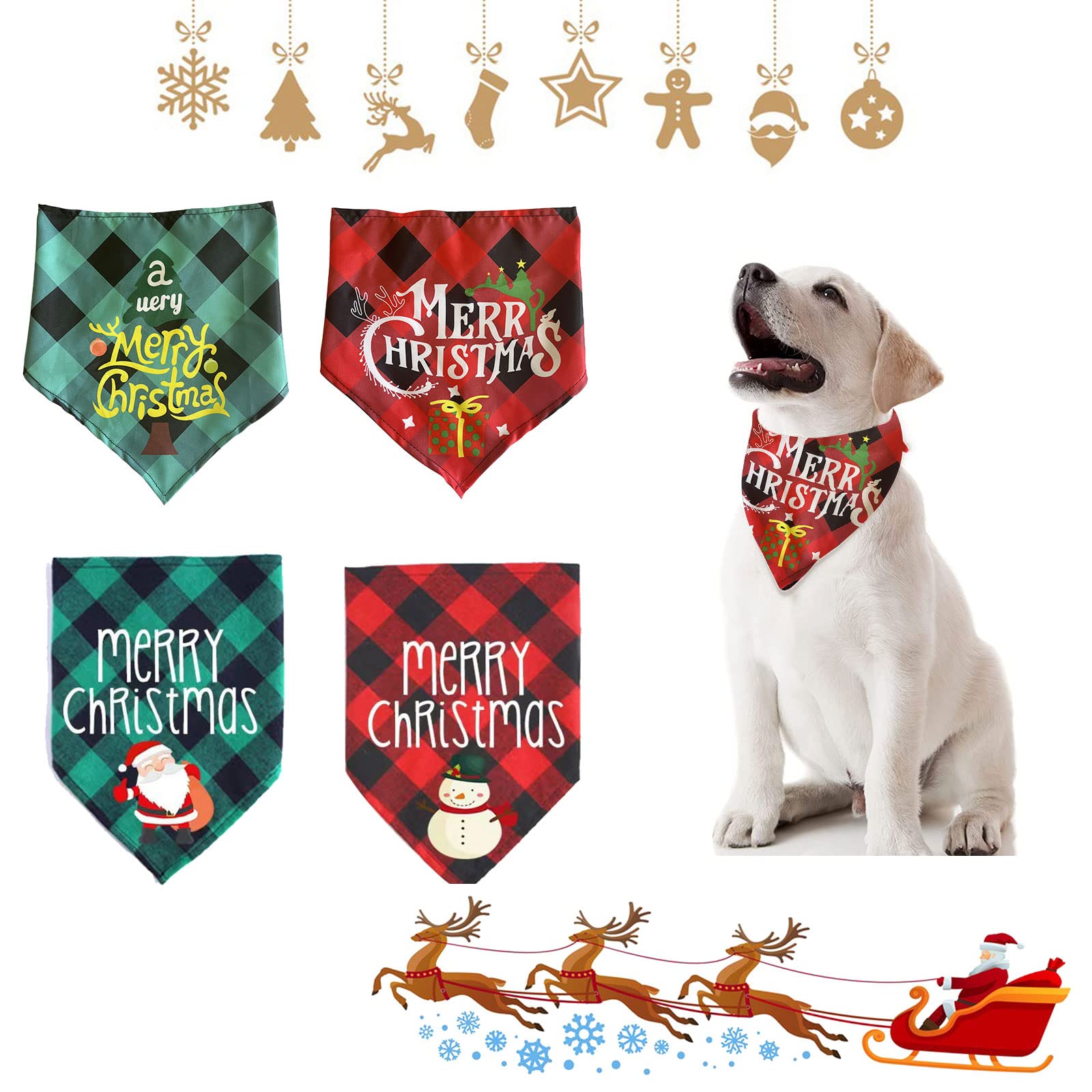 Pañuelo Perro, Bandana Perro, 4 Piezas Bandanas para Perros, Pañuelos Ajustables para Mascotas, Bandana Perro de Navidad, Bandanas de Perros de Navidad, Pañuelo para Mascotas de Navidad