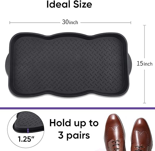 Miniatura 2 de Superio Bandeja multiusos para botas y zapatos, negro, 29.75 x 15 pulgadas, redonda, festoneada, protege los suelos del agua y la suciedad,