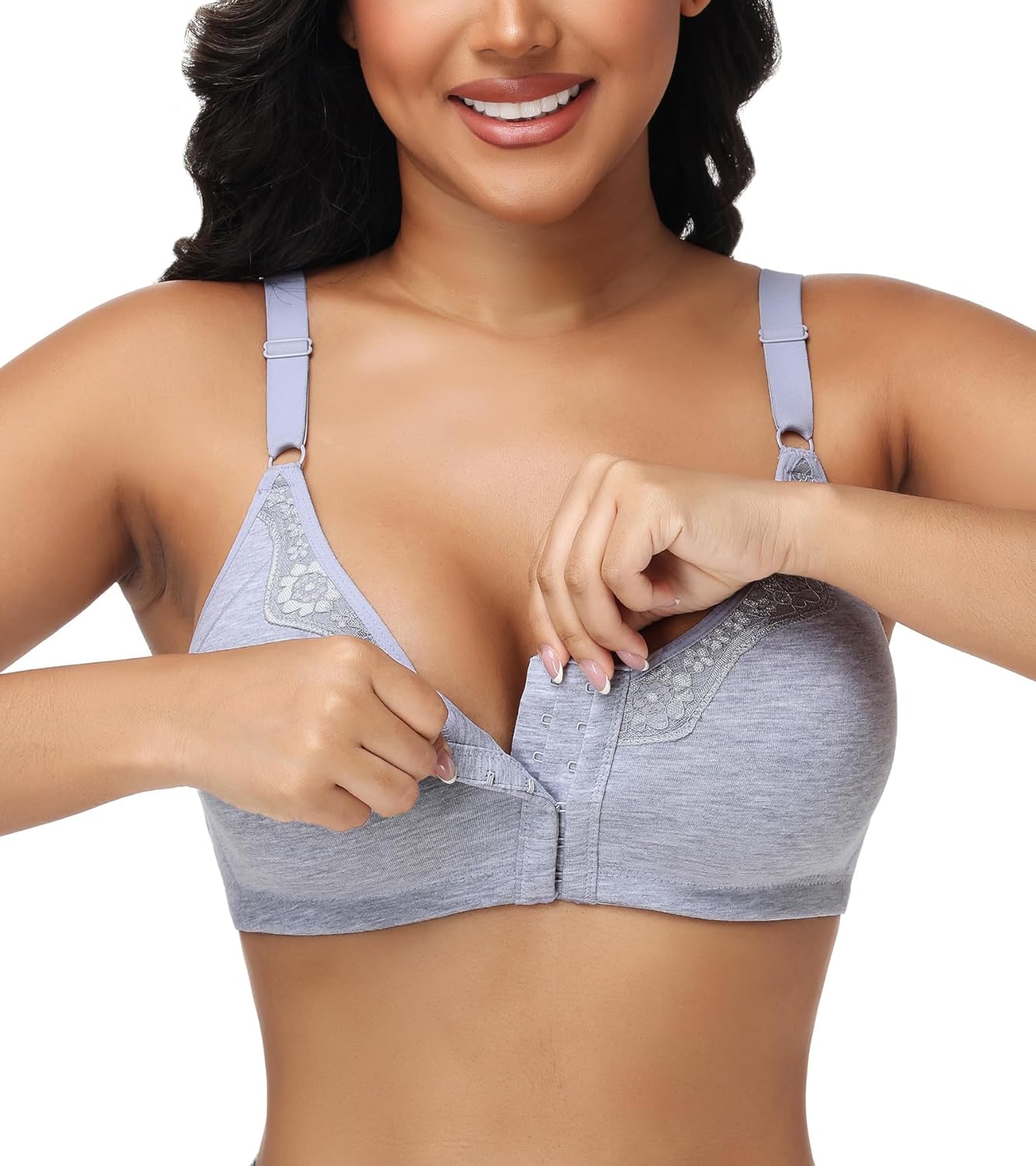 Wirefree Front Closure Cotton Bra for Women Non Padded Plus Size(34C-42DD)