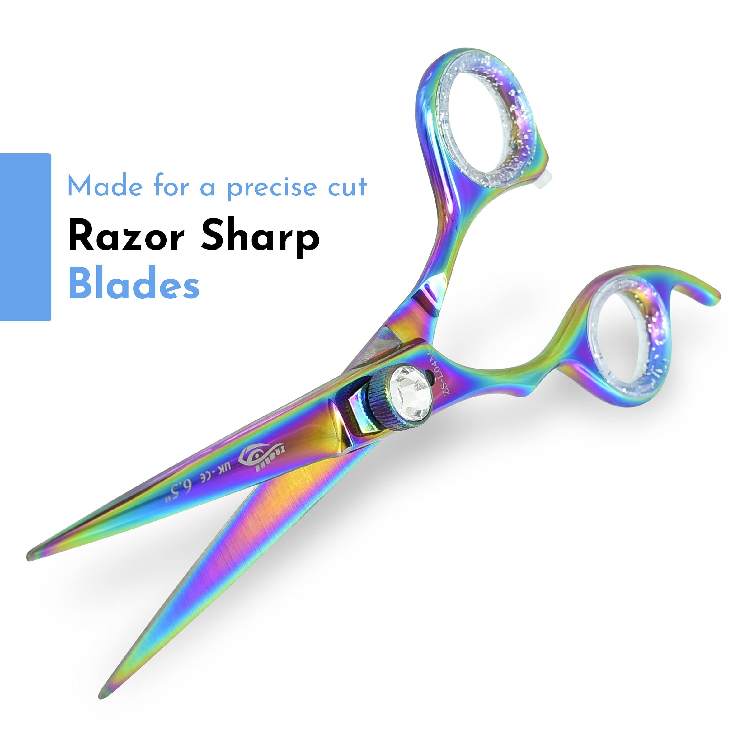 ZAMAHA 2 tijeras de peluquería de acero inoxidable para zurdos, revestidas de plasma para zurdos, 6.5 pulgadas, tijeras de corte profesional para peluquería (corte y adelgazamiento)