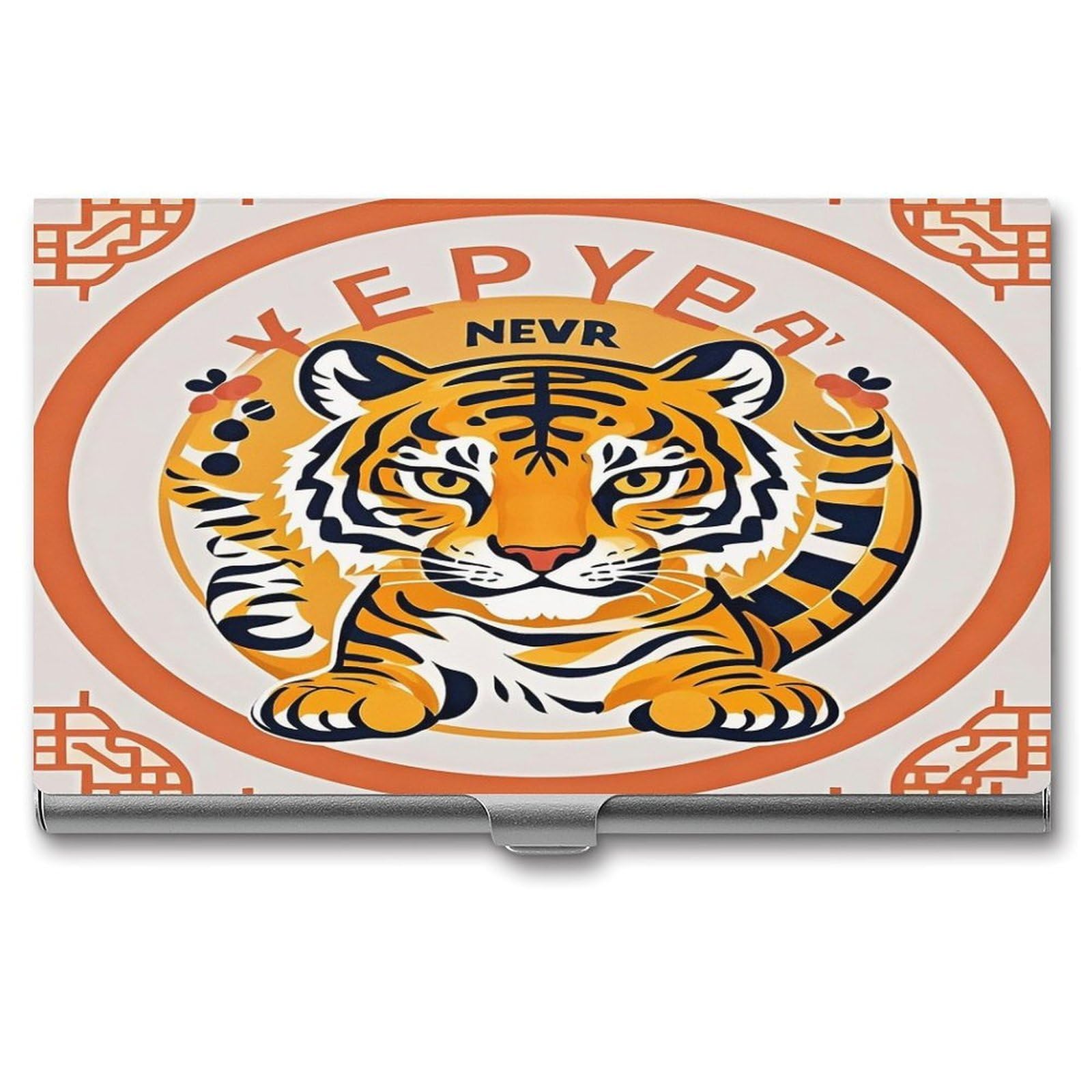 FekiLoot New Year Tiger Logo Design Business Card Holder Aluminum Alloy Business Card Case Convenient to Carry Business Card Dispenser for Men Women