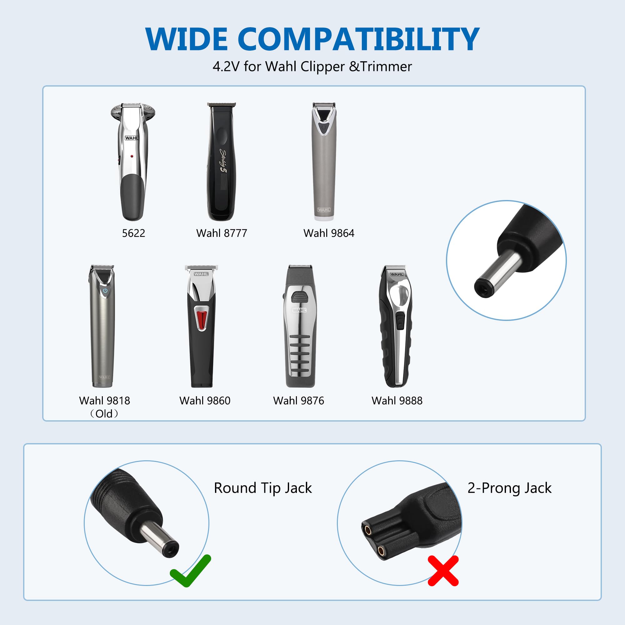 Cargador USB Compatible Con Recortadora Wahl Modelo 9818 – Cable RABZ 0.9m, 5V
