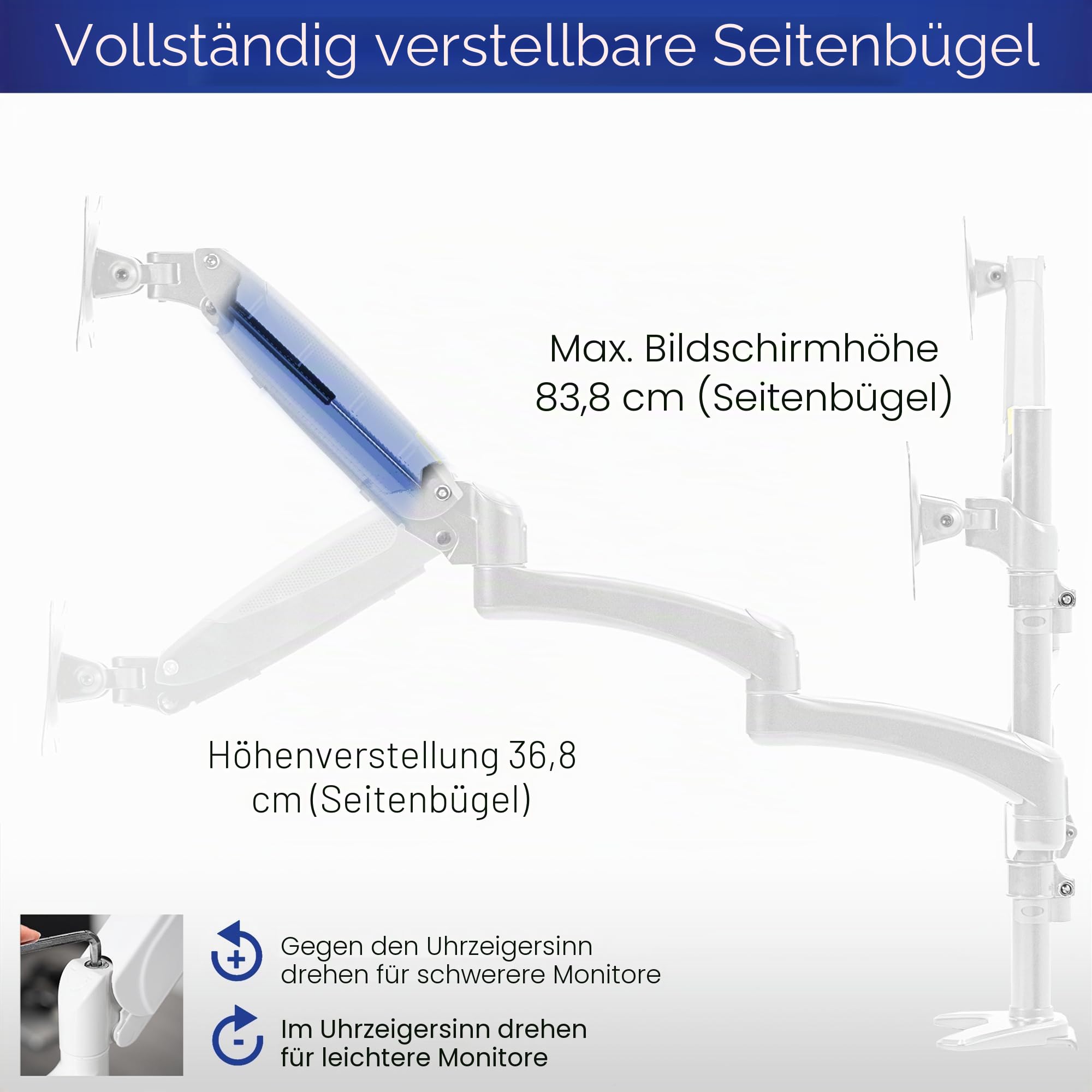 Vivo Dreifach-Monitor-Höhenverstellbare Schreibtischhalterung – Bild 7