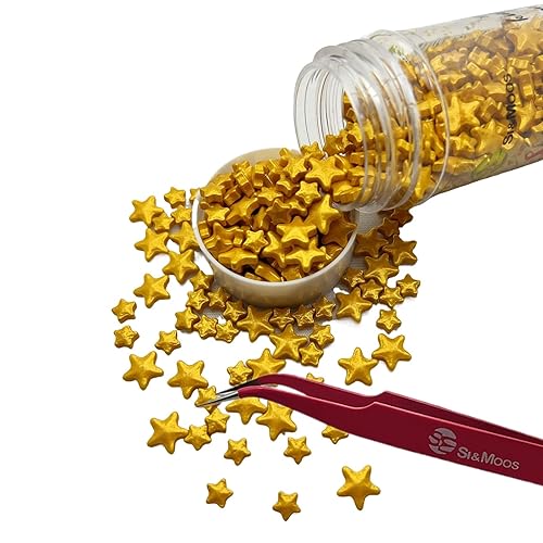 SE Si&Moos Gold Star Sprinkles  Estrellas comestibles para decoración de pasteles  Estrellas doradas comestibles  Gránulos dorados  Gránulos de