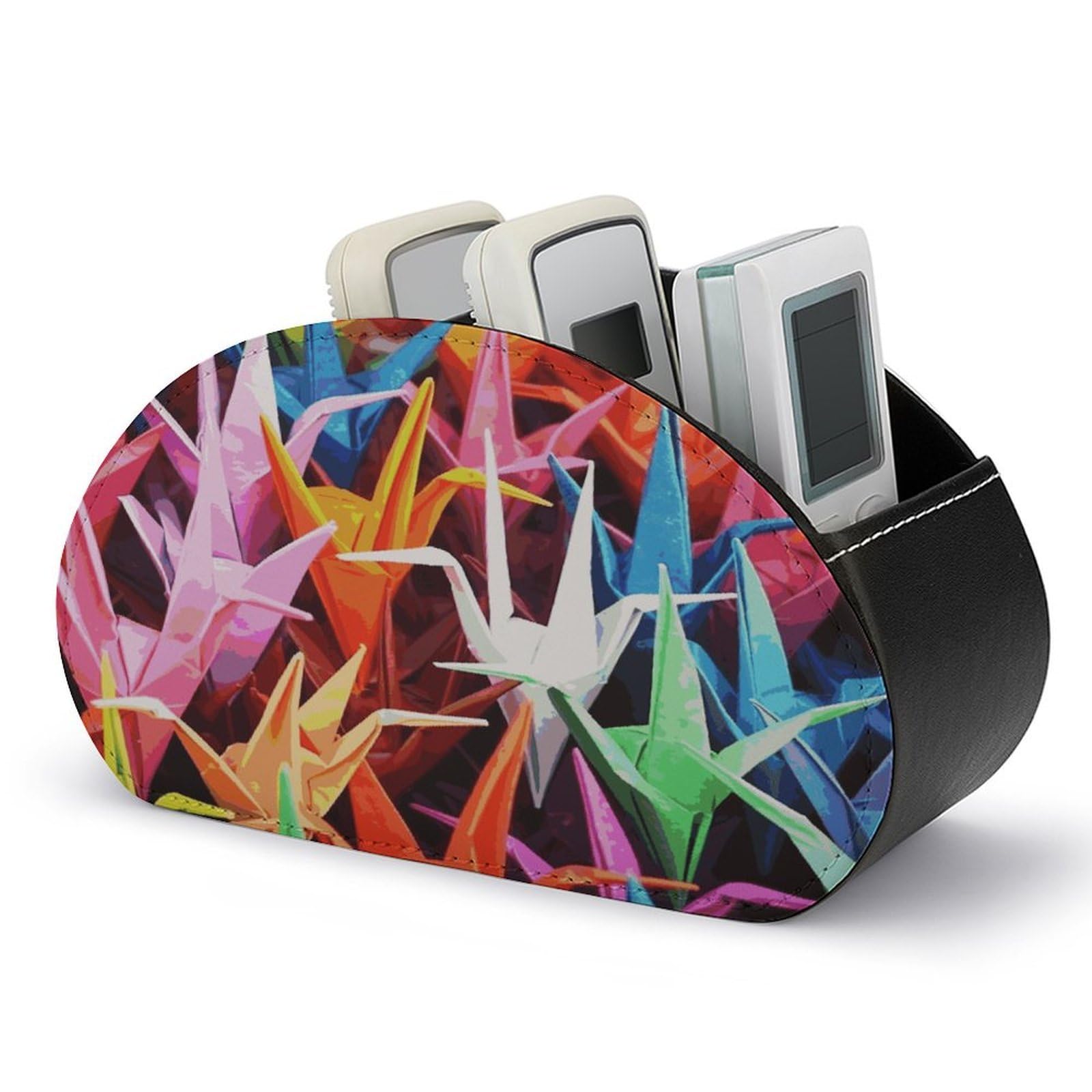 FekiLoot Origami Paper Cranes Remote Control Holder, PU Leather Remote Control Organizer Box Stationery Remote Control Box Desk Storage Organizer for DVDs,Glasses,Pens,Media Players