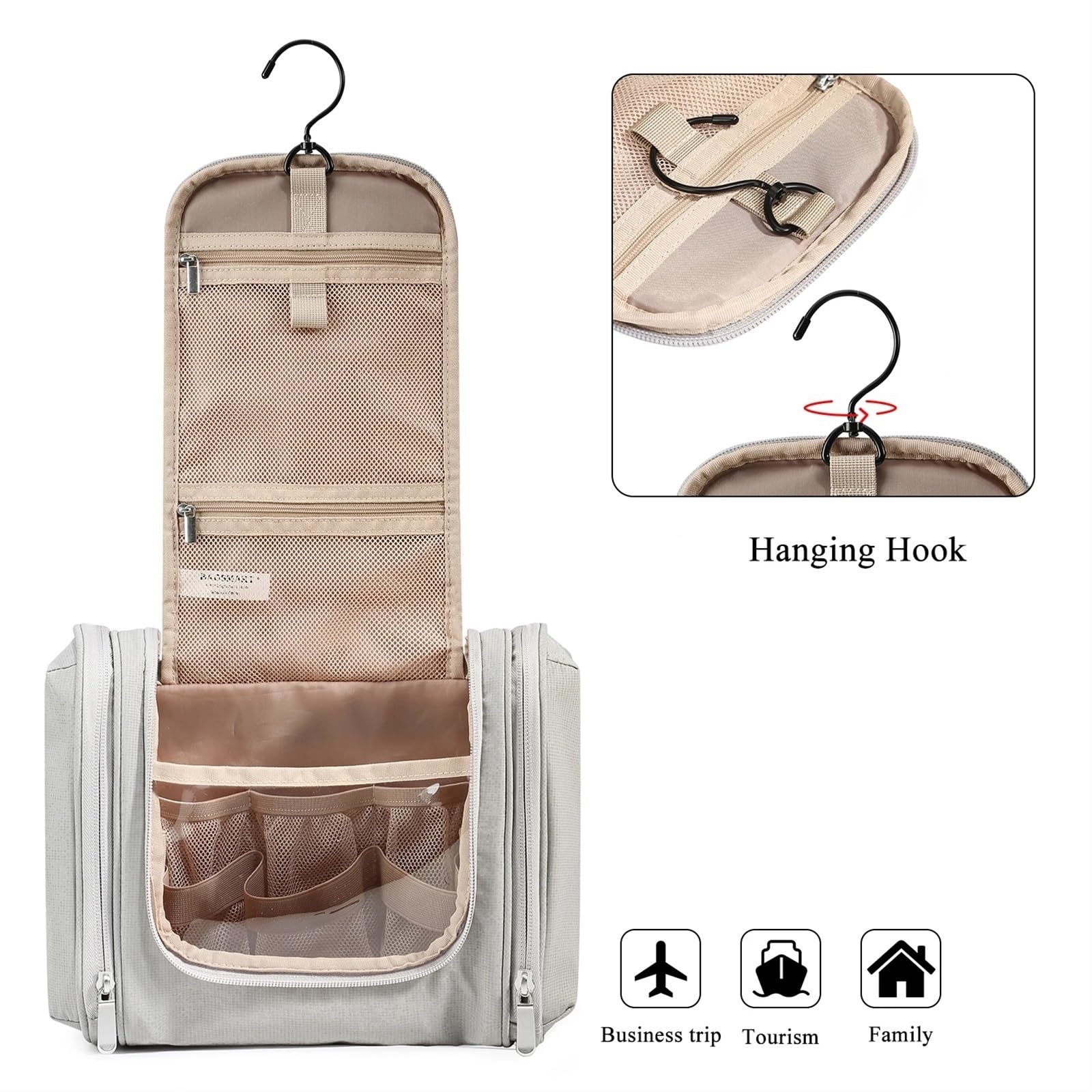 Neceser Bolsas de Viaje Colgantes, Nuevo Organizador de Maquillaje Transparente Impermeable, Gran Capacidad, Neceser cosmético, Estuche organizadores(Black,L)