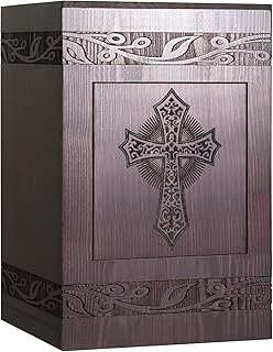 Handcrafted Wooden Cremation Urns for Human Ashes Carved Cross Memorials Funeral Decorative Urn for Adult Female Male Large Pet Dog Box Burial Casket Keepsake
