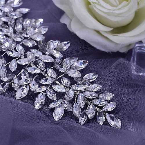 Miniatura 6 de TRiXY Diadema de boda con diamantes de imitación plateados, tocado de novia para boda, joyería para el cabello, accesorios de cristal hechos a mano