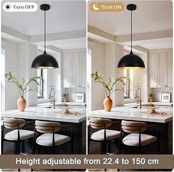 3 Pack Pendant Light Black and Gold Industrial Lights for Kitchen Island | Height Adjustable Cable fits Dining Room, Hallway, Bar, E27 Socket, MAX 60W, 220V, Durable Metal Fixture, Quick Installation