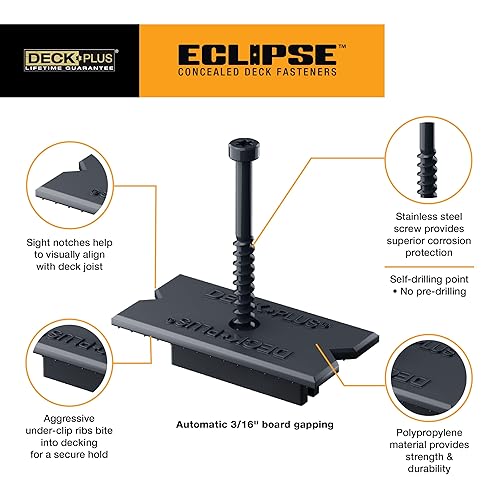 Miniatura 4 de Deck Plus Eclipse - Sujetadores ocultos, tornillos de cubierta, tornillos para madera, acero inoxidable, negro, paquete de 360