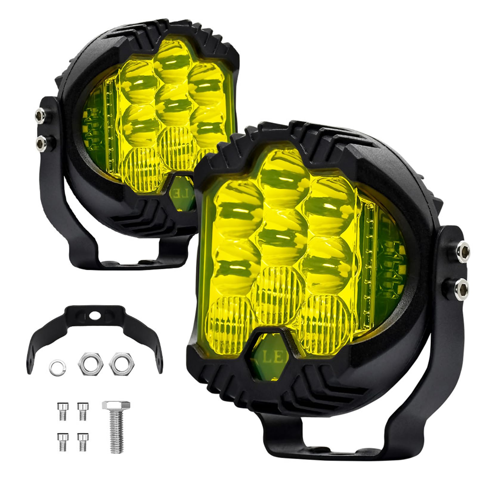 2PCS 3inch LED Driving Light 75W 15000LM Work Light Pods Spot Flood Combo Beam Fog Lamp Offroad Driving Light IP67 Waterproof White/Yellow Light always Bright, Yellow Light Explodes and Flashes