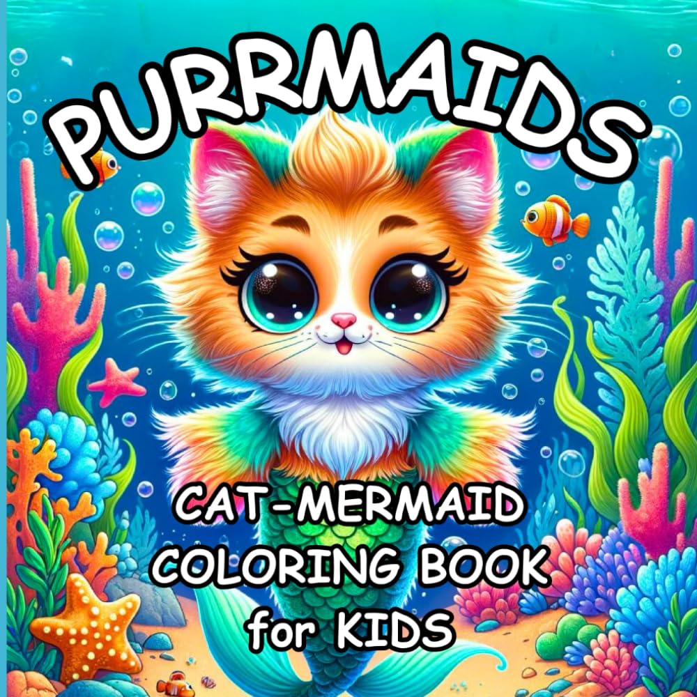 Purrmaids: Cat Mermaid Coloring Book for Kids: Cute and Creative, Fun and Easy Coloring Pages for Children