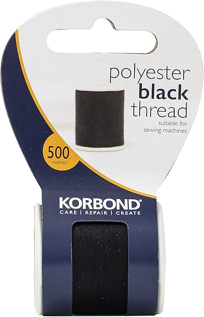 Korbond 500m Black Polyester Sewing Thread Ideal for Delicate Fabrics and Garments