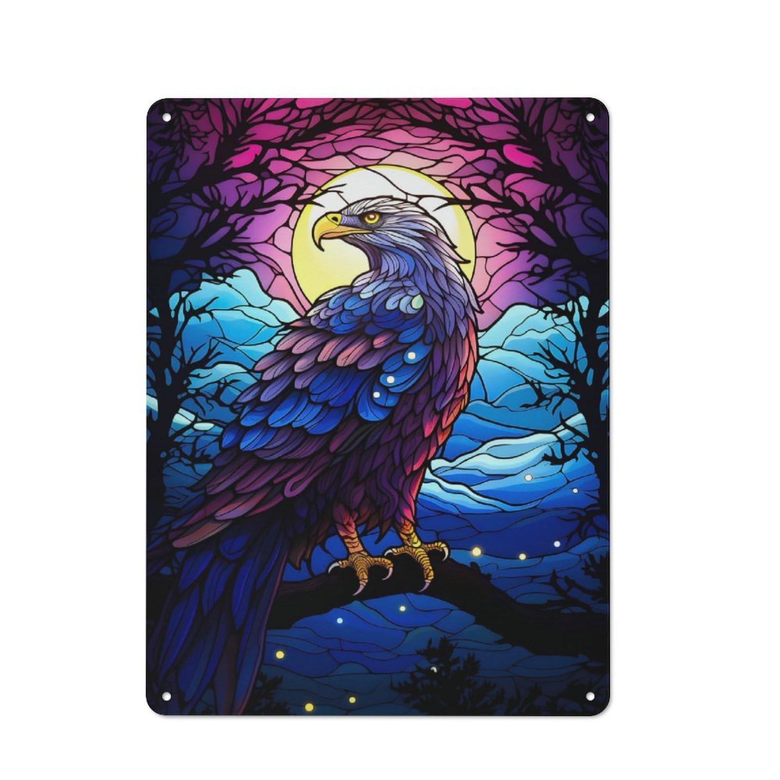 Eagle Colorful Staind Gl Rustic Tin Sign 40x30cm for Man Cave Or Games Room, A Decorative Gift for A Newly Furnished Man Cave And Games Room