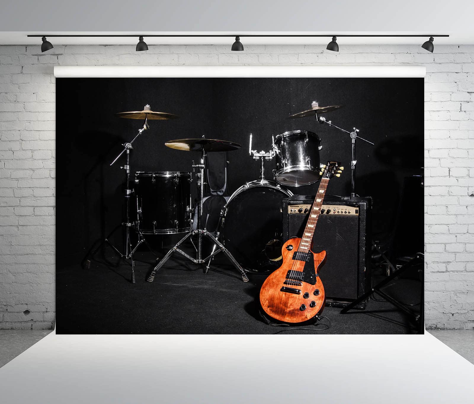 BELECO 3x2.5m Tessuto Palco Concerto Rock Sfondo | Palco musica chitarra batteria rock live, decorazione tema musicale, accessori fan.