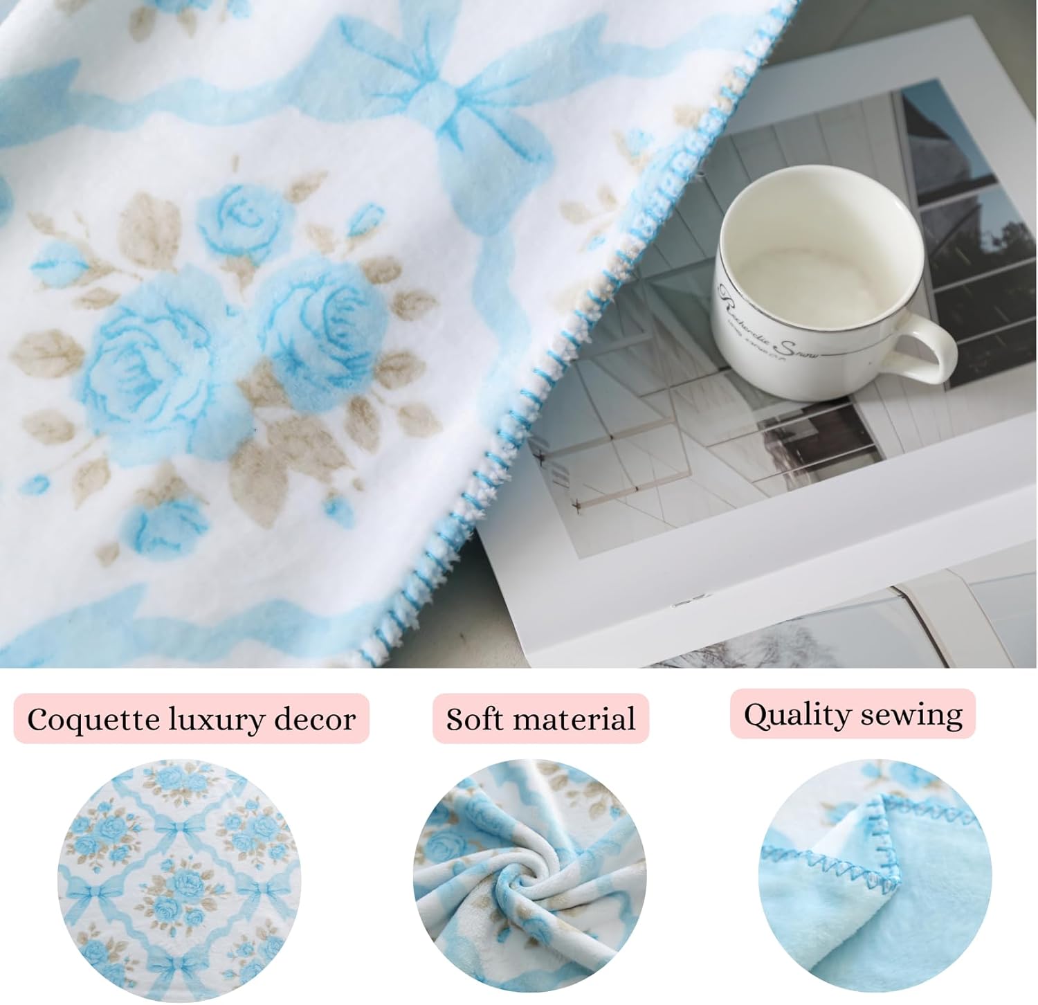 Bow Blanket Pink Bows Soft Throw Blanket Premium Printed Soft Fabric for Best Comfort - for Infant,Toddler,Newborn,Nursery,Girl,Throw,Crib,Stroller,Gift (Blue, 50x60in) - Image 2