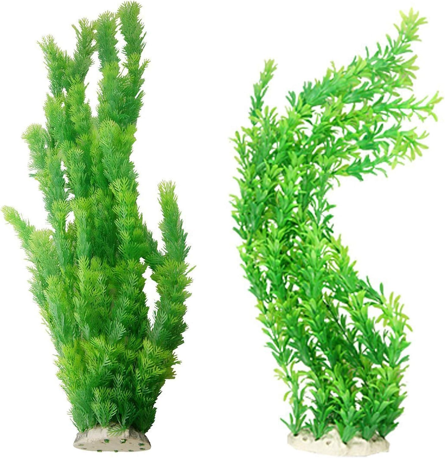 PINVNBY Aquarium Plants Plastic Decor Fish Tank Green Decorations Plants Ornament Safe for All Fish,Extra Large 23-inch Tall, 2 Pack