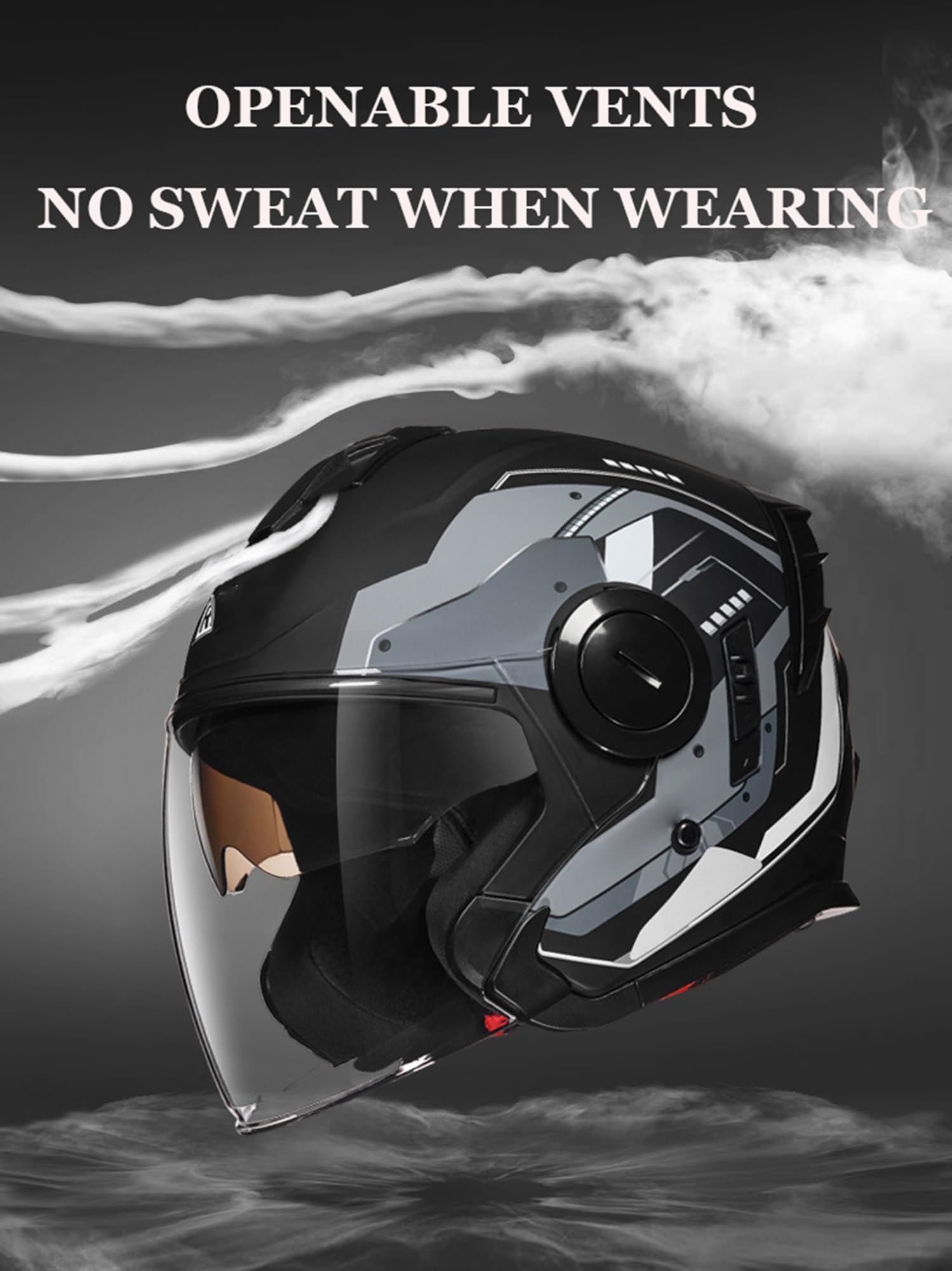 Kask motocyklowy w stylu vintage z Bluetooth Kask otwarty z podwójnym daszkiem przeciwsłonecznym 3/4 Pół twarzy Kask motocyklowy z homologacją DOTECE Scooter Cruiser dla dorosłych mężczyzn i kob