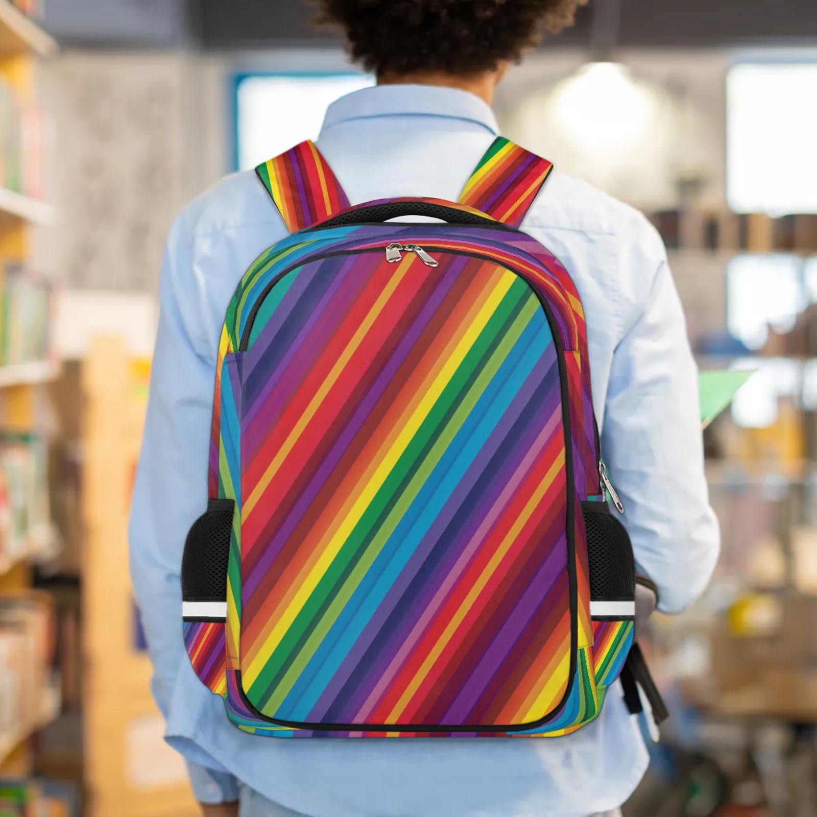 Geometryczny tęczowy plecak wielofunkcyjny plecak o dużej pojemności szkolna torba na książki plecak turystyka podróż na co dzień laptop plecak torby dla chłopców dziewcząt mężczyzn kobiet, Kolor, L