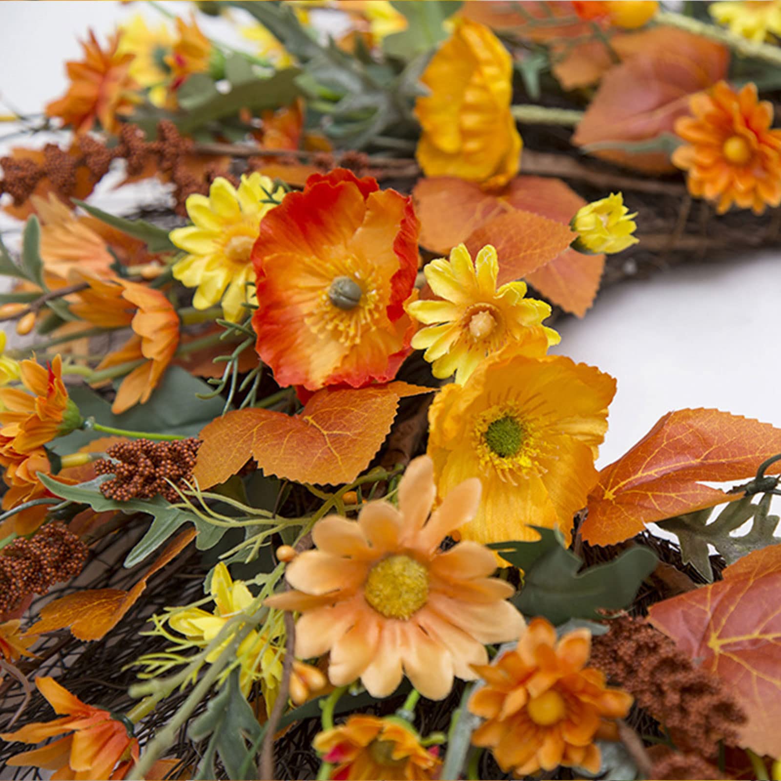 Ghirlanda Floreale Autunnale J'Floru 61 Cm - Artificiale Con Margherite E Lavanda, Per Porta D'Ingresso E Decorazioni Del Ringraziamento