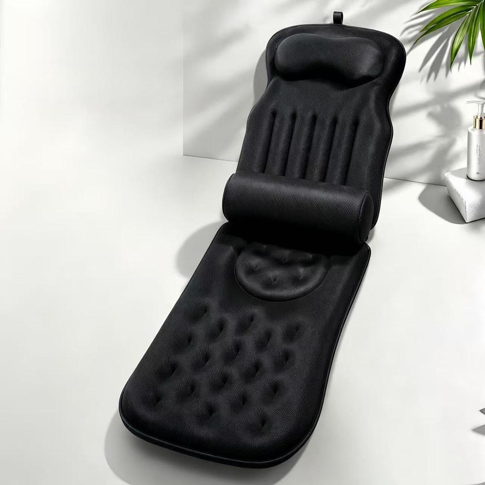 Oreiller de Bain Ergonomique, Appui-tête de Bain avec Ventouses, En Polyester Doux, Respirant et Antidérapant, Noir
