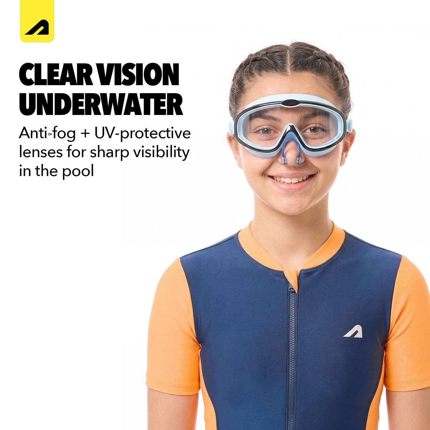 Boldfit Swimming Goggles for Kids, Boys With Adjustable Strap, UV Protection, Antifog Goggles for Swimming Girls Air Tight with Free Ear & Nose Plug - Blue Black 3