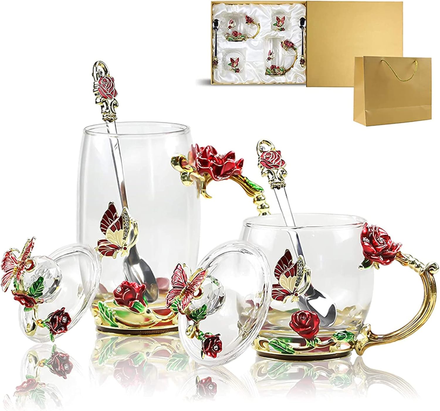 Novelty Cups Butterfly Flower Leadfree Glass Coffee Mugs