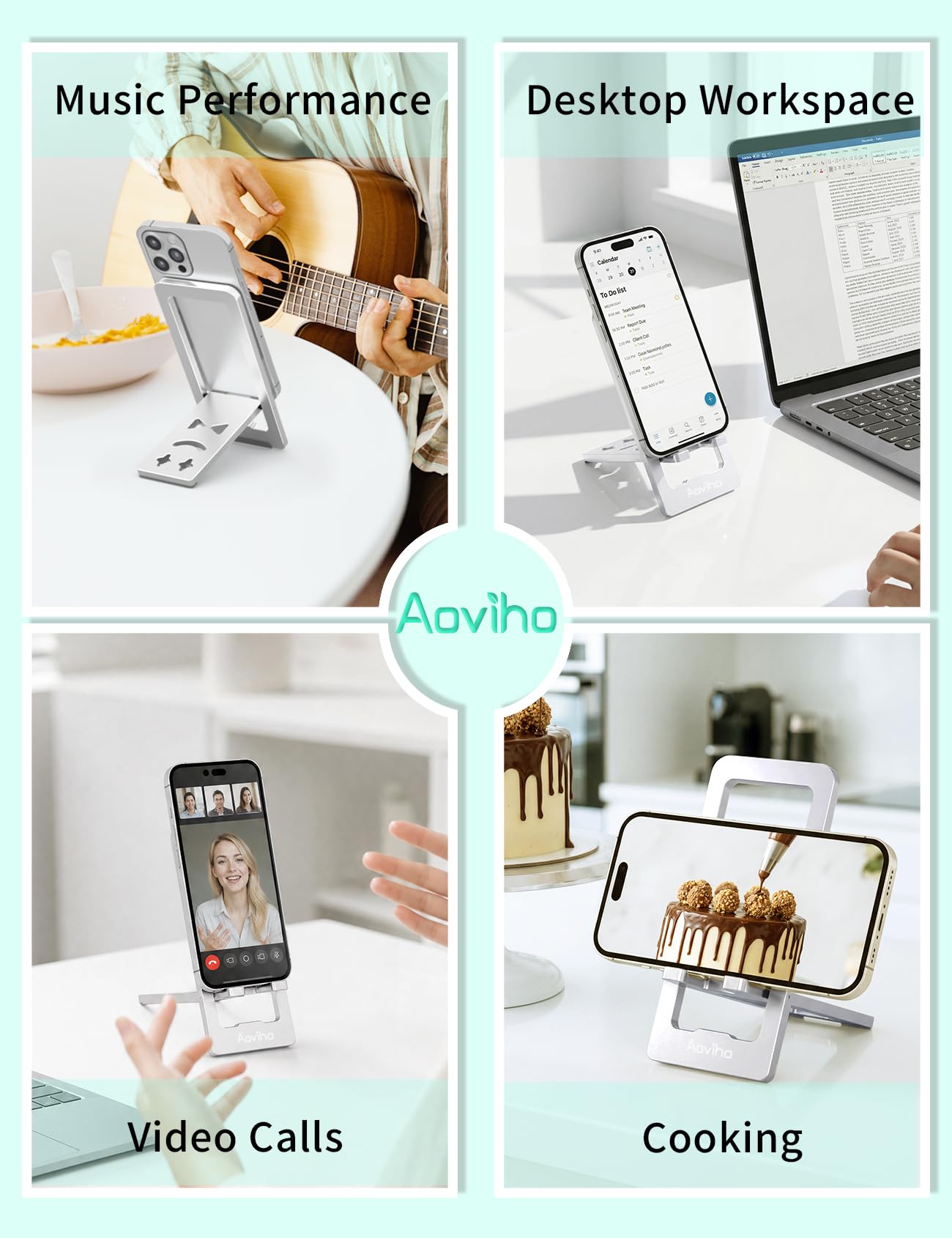 Aoviho Soporte portátil para teléfono para escritorio, ajustable y plegable, soporte de aluminio para teléfono, accesorios de escritorio de oficina, se adapta a todos los dispositivos de 3.7 a 7