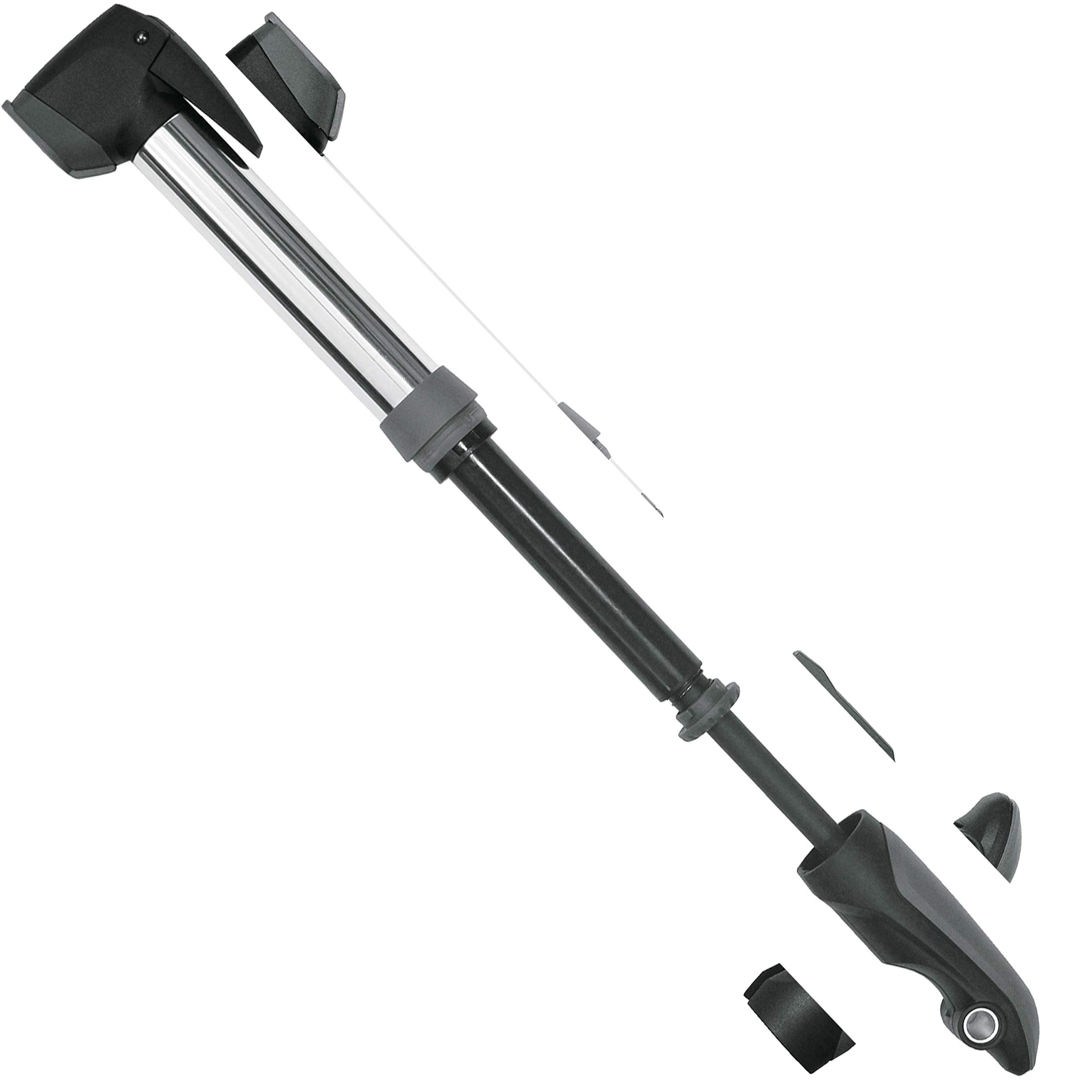 SKS GERMANY AIR-X-PRESS 8.0 Standpumpe (Luftpumpe mit MULTI VALVE-Ventilkopf in modernem Design, präzise Druckkontrolle, Druck max.: 8 bar/115 PSI), schwarz, 600 mm & INJEX T-ZOOM Kompaktpumpe, Silber