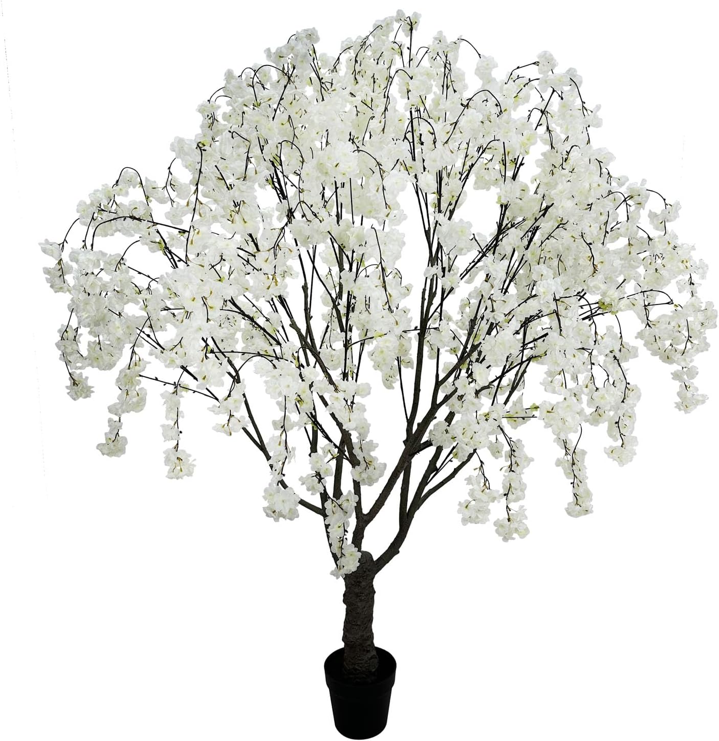 Artificial White Cherry Blossom Tree, 7 Ft Tall Indoor Faux Plant with Cascading Branches, Potted Decorative Tree for Home, Office, Living Room, Patio