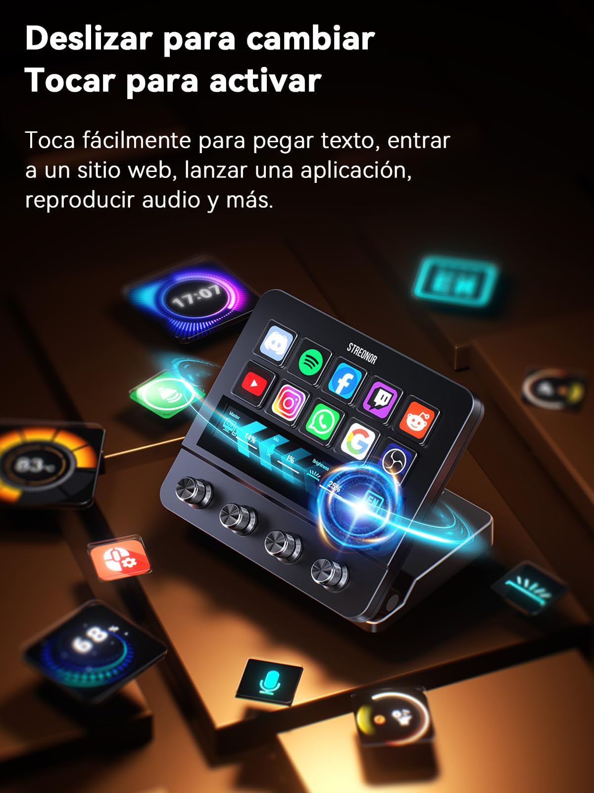 STREONOR Stream Controller Pro S10 Stream Control Deck con 10 teclas personalizadas y pantalla táctil deslizante con 4 perillas ajustables para transmisión, creadores de contenido, juegos, PC y Mac