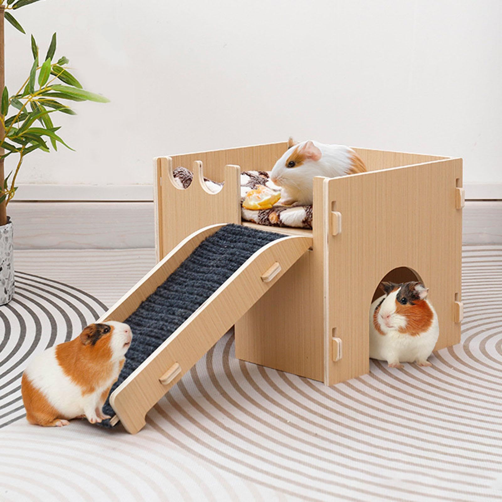 Habitat per Piccoli Animali in Legno con Divertente per Scala da Gioco per criceti, Offre un'area sicura per Dormire e Giocattoli per la casa dei