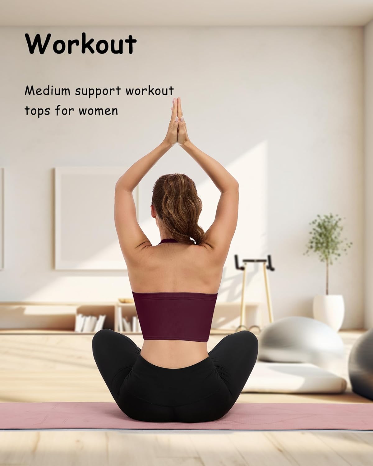 Halter Sports Bra Longline Open Back Workout Top Ribbed Crop Tank Tops with Built in Bra Gym Yoga Push Up - Image 8