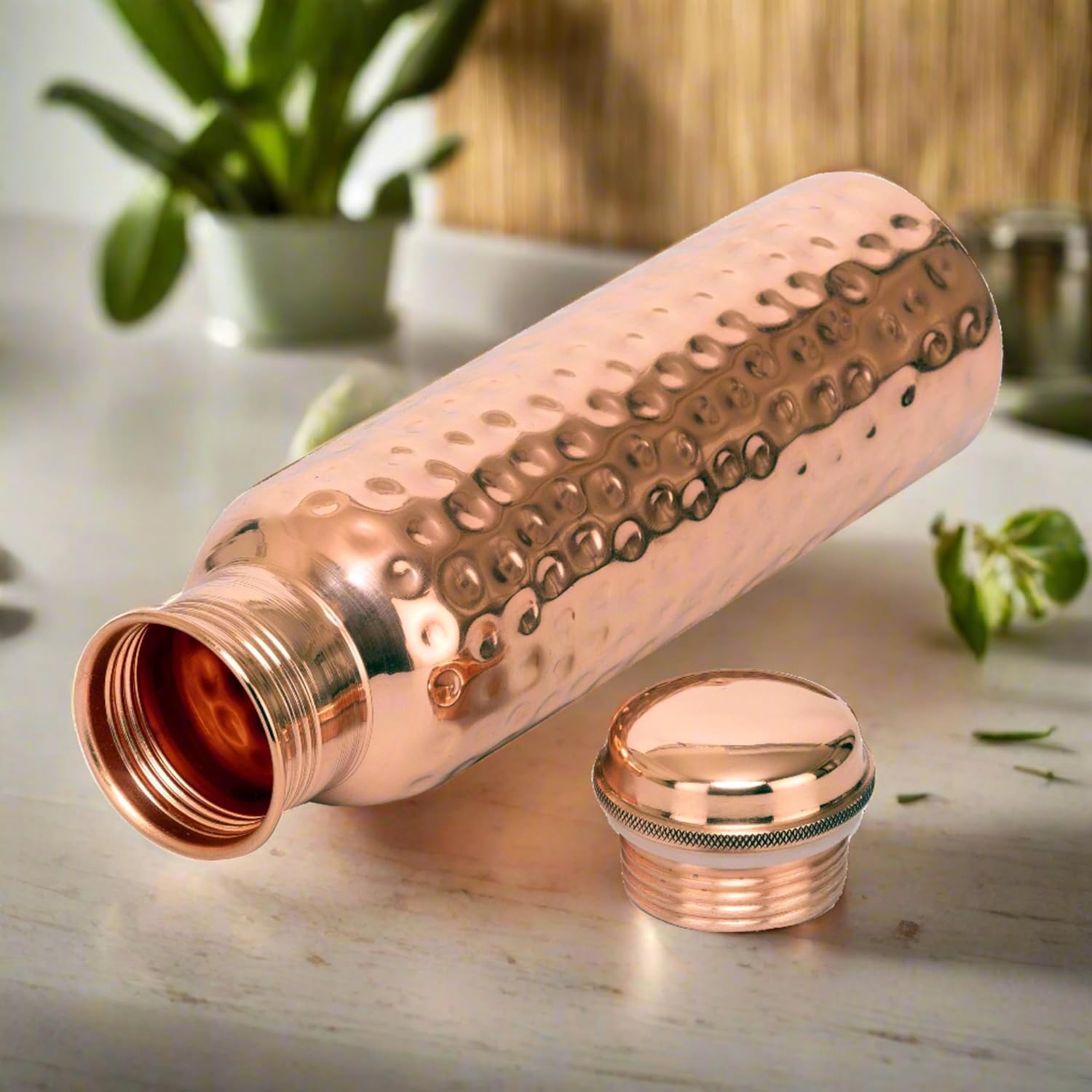 WOW!easy Pure Hammered Copper Water Bottle - 1000ml | Leak-Proof & Durable | Ayurvedic Health Benefits | Handcrafted Design | Portable & Eco-Friendly | Copper Flask-A1 (Hammer-1)