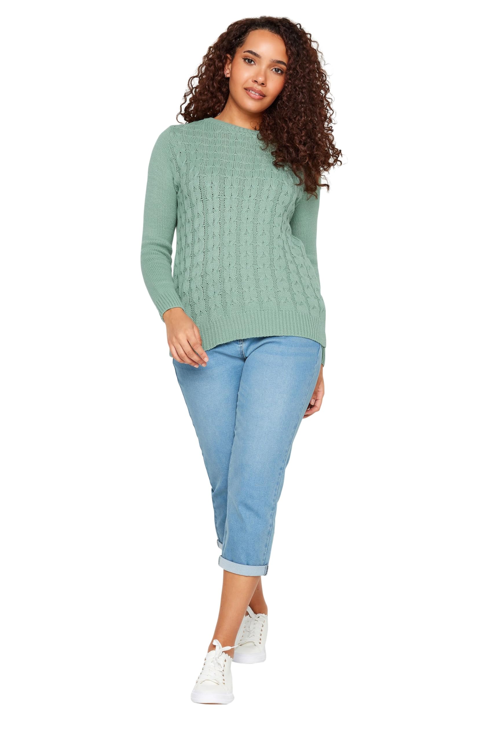 M&Co Women's Green Cable Knit Jumper In Size 14-16