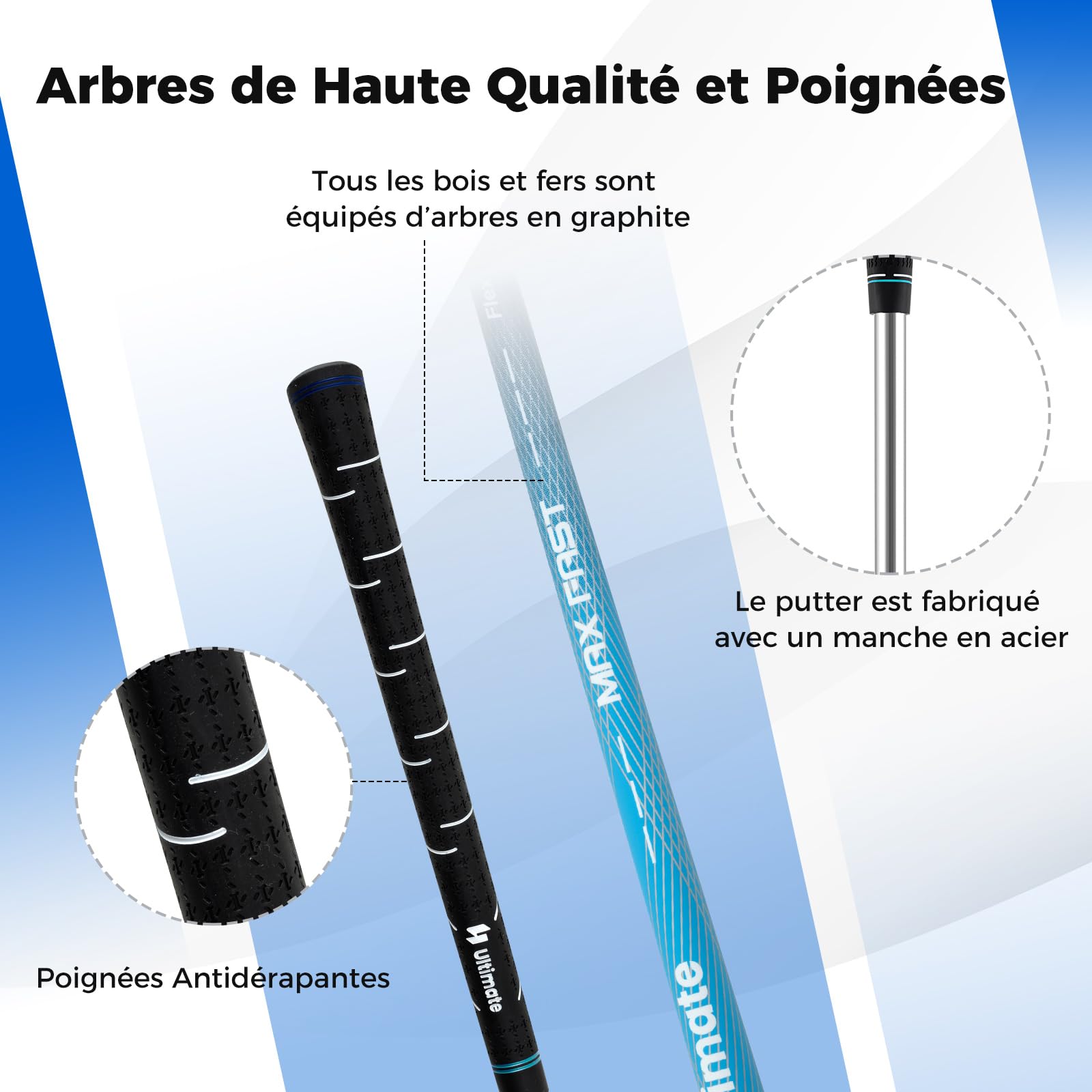 COSTWAY Ensemble Club de Golf Portable, Sac Trépied avec Driver 460CC #1, Bois #3 Hybride Fers #5#6#7#8#9#P #S Putter, Couvre-Chefs pour Droitier