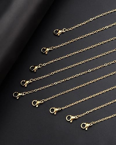 Miniatura 2 de 12 cadenas de cable plano de acero inoxidable dorado de 18 pulgadas, 0.079 in, cadenas de collar terminadas al por mayor para fabricación de joyas