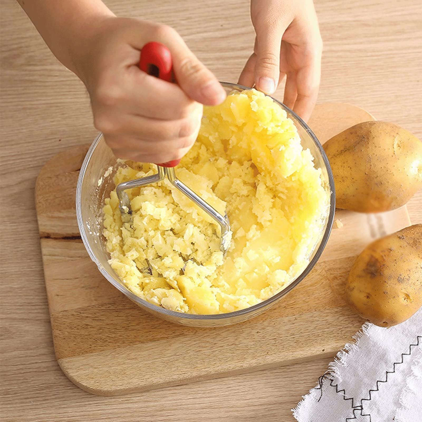 Kartoffelstampfer aus Edelstahl, gepresster Kartoffelstampfer, Püree-Saft-Hersteller, Kartoffelschieber, glatter Kartoffelpüree, Zerkleinerer, Obstwerkzeuge, Küchenstampfer