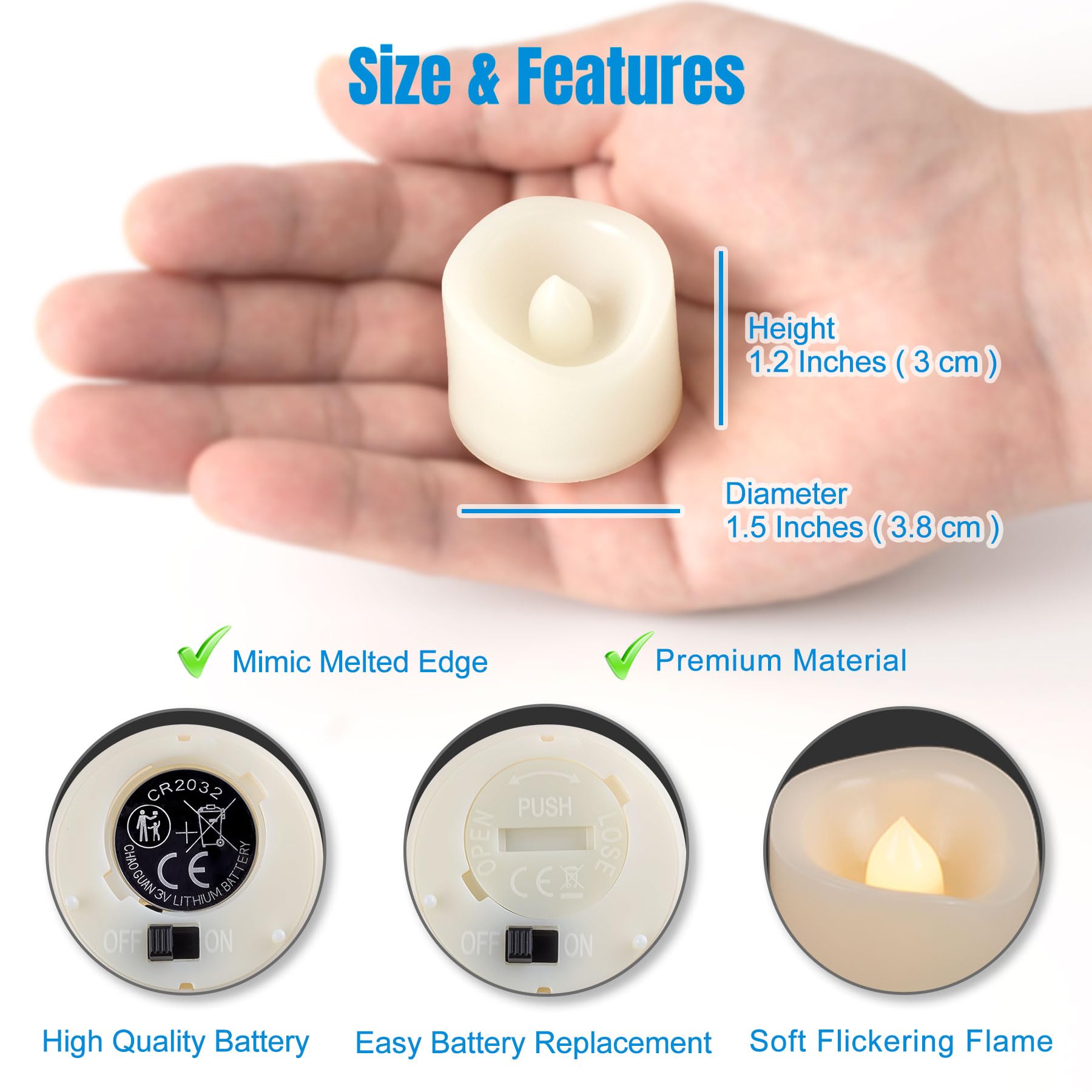12 lumini a LED senza fiamma, funzionamento a batteria/elettrici, piccole candele a LED per Natale, feste, festival, decorazioni natalizie, ecc. (batterie incluse)