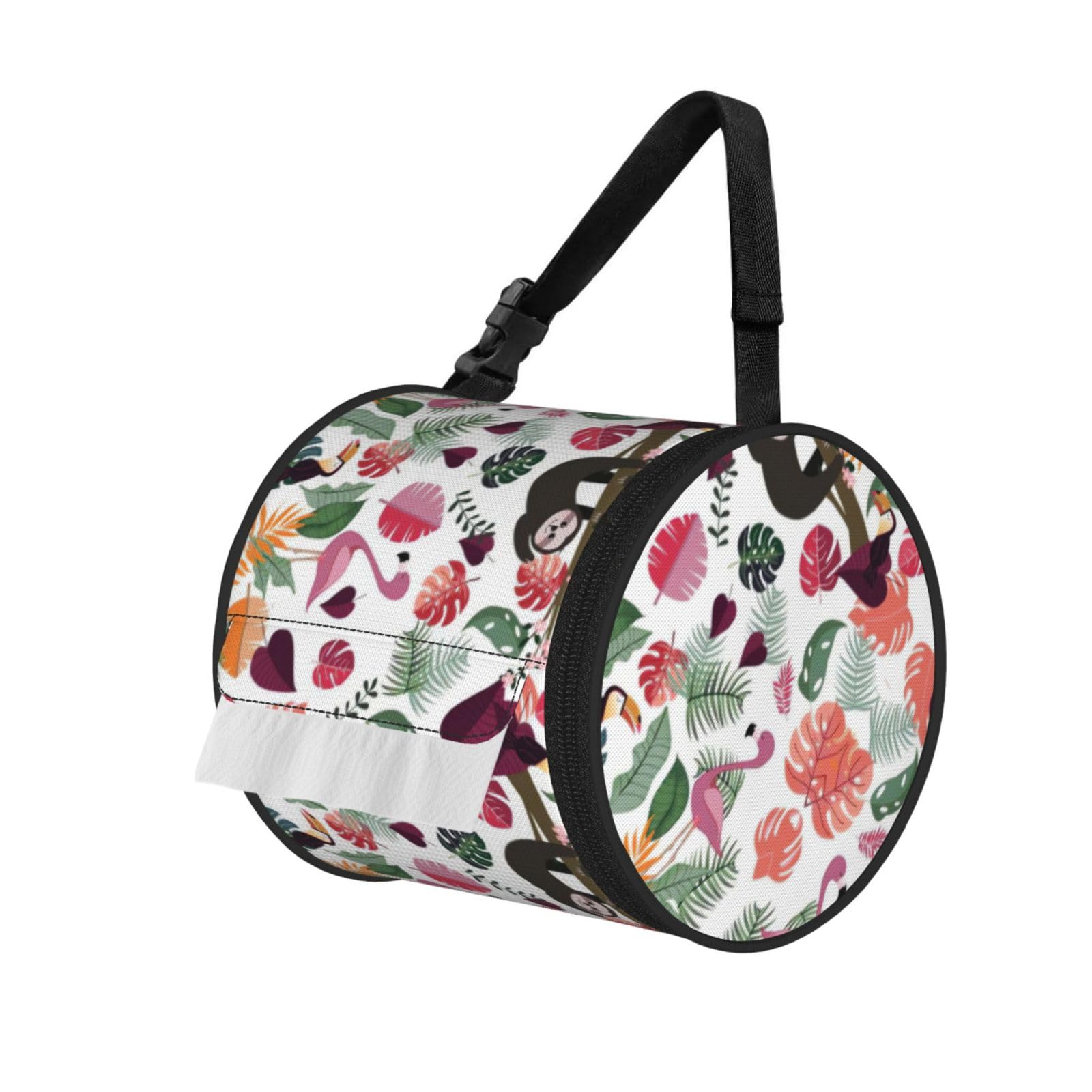 Sloth In Pink Tropical Leaf Print Fashion Tissues Organizer Box, Hanging Tissue Holder For Purse Coins For Car Office Daily Outing