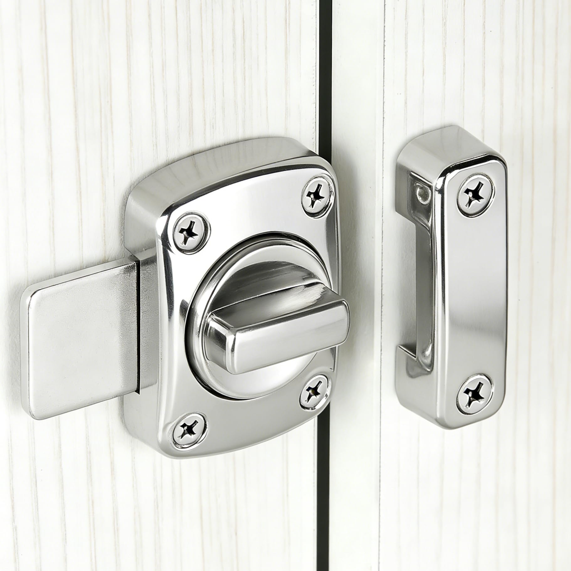 1Pcs Zinc Alloy Door Lock, Corrosion-Resistant Security Lock, Rotate Bolt Safety Cabinet Slide Gate Latch Door Lock for Bathroom, Toilet, Bedroom, Shed, Gate, Closet (Silver)