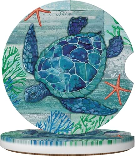 Portavasos de automóvil de tortuga marina, paquete de 2 posavasos de cerámica absorbente para portavasos de automóvil, accesorios de automóvil,