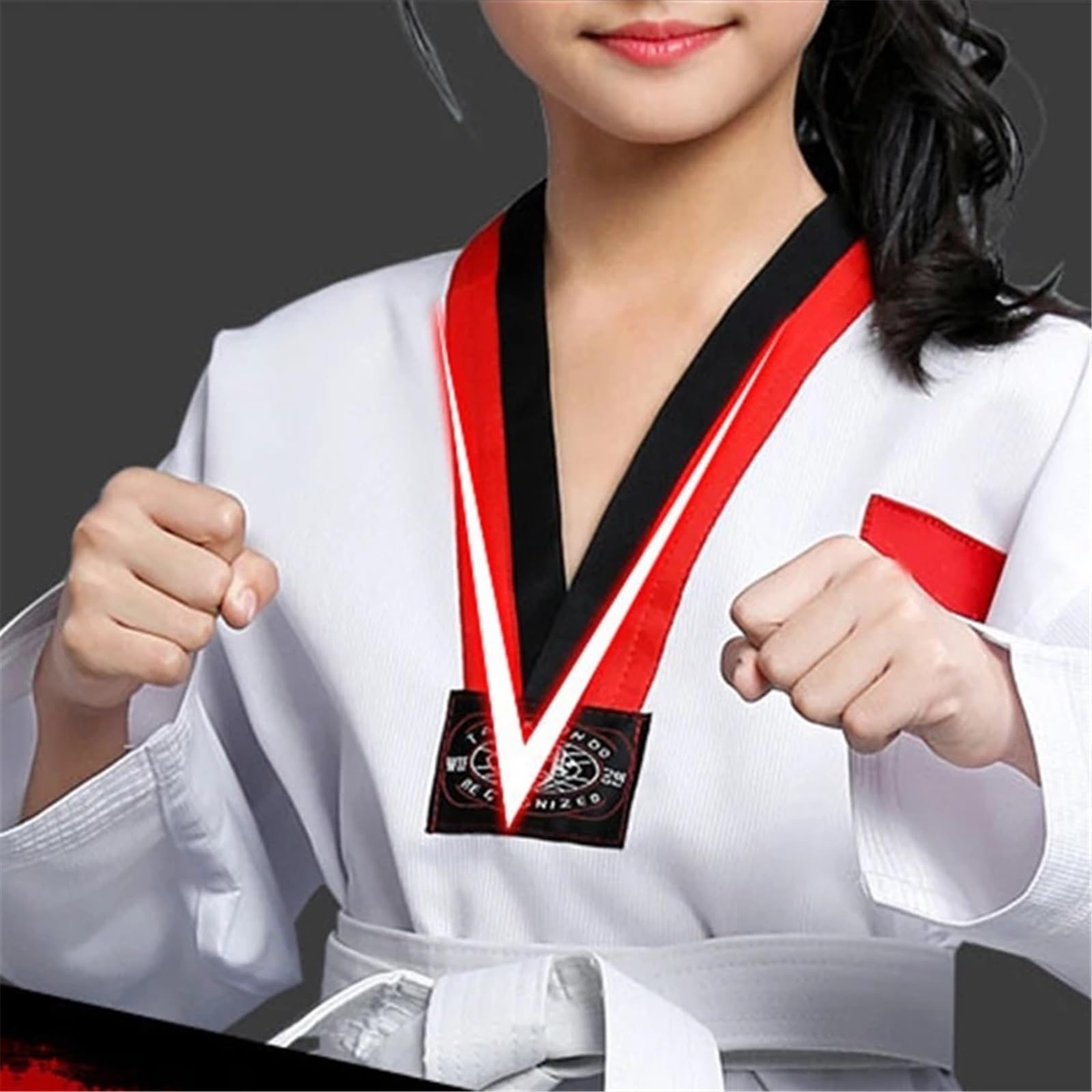Uniforme con Cinturón Uniformes de Taekwondo Karate Judo Dobok Ropa Manga Uniforme Gi(140cm)