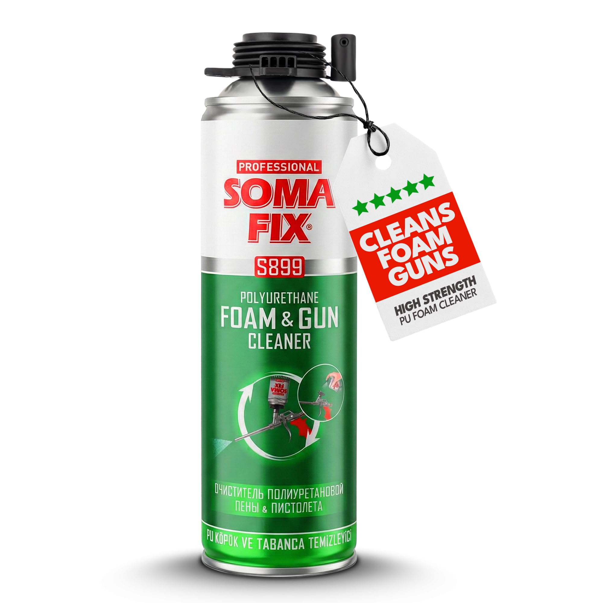 Professional Soma Fix Clear Expanding Foam Gun Cleaner - Professional Pu Cleaner Spray With Adapter Nozzle - Removes Residue & Protects Foam Guns (500 Ml)