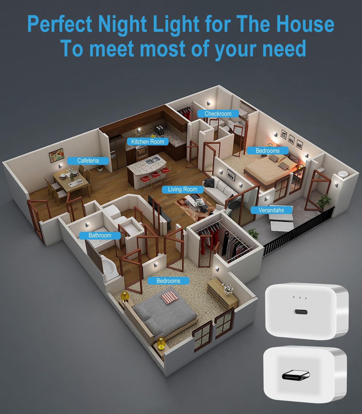 NGOKPYD LED Night Lights Plug into Wall Voice AI Activated 2-Pack with USB Charging Port, 130LM - Image 4